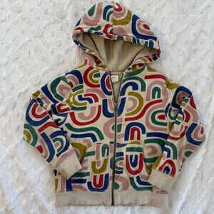 Hanna Andersson Fleece Zip-Up Hoodie Sweatshirt Girls Size 120 6-7 Rainbow